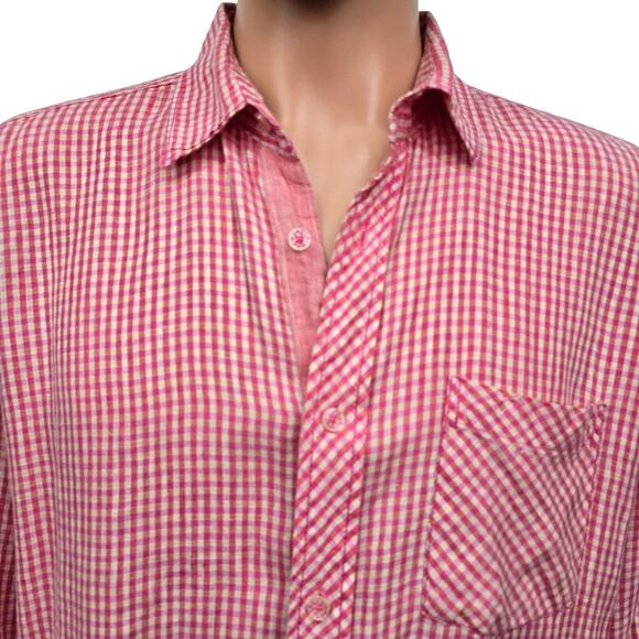 BUGATCHI Uomo Linen Shirt Men L Gingham Check Contrast Flip Cuffs Long Sleeve - Picture 1 of 12